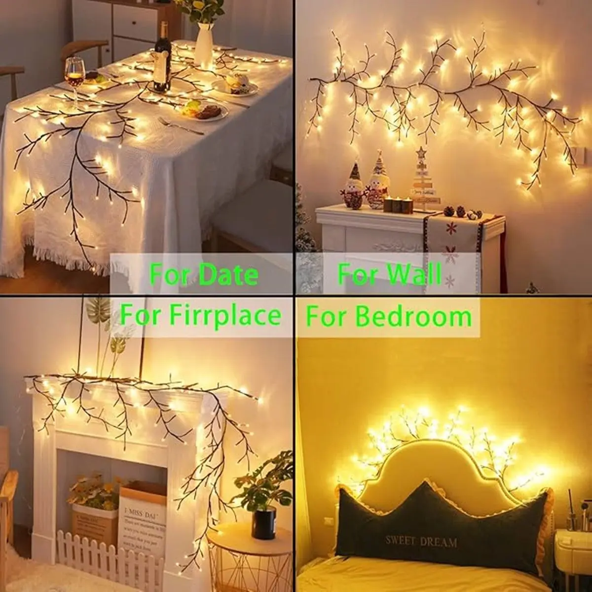 96LED Bendable Branch Vine Lights Indoor Wall Decorative Atmosphere Lamp USB with Remote Control