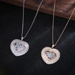 Trendy Lover Heart Wedding Necklace Earrings For Women Full Cubic Zirconia Bridal Jewelry Pendientes Mujer Moda D1256