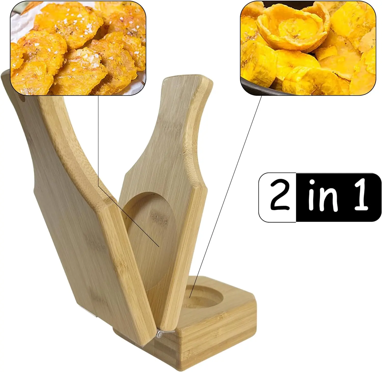 Bamboo Tostones Plantain Press Plantain Smasher Maker, 2-in-1 Tostones and Plantain Cups - Perfect for Tostones and Stuffed Plan