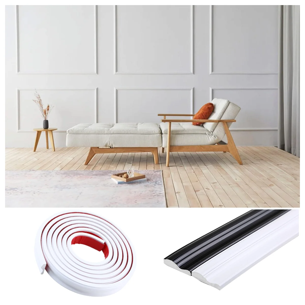 1PC 1M/39.37inch Peel and Stick Panels Molding Trim, Flexible Chair Rail Classic Wall Trim, Self-Adhesive Wall Paneling Strip