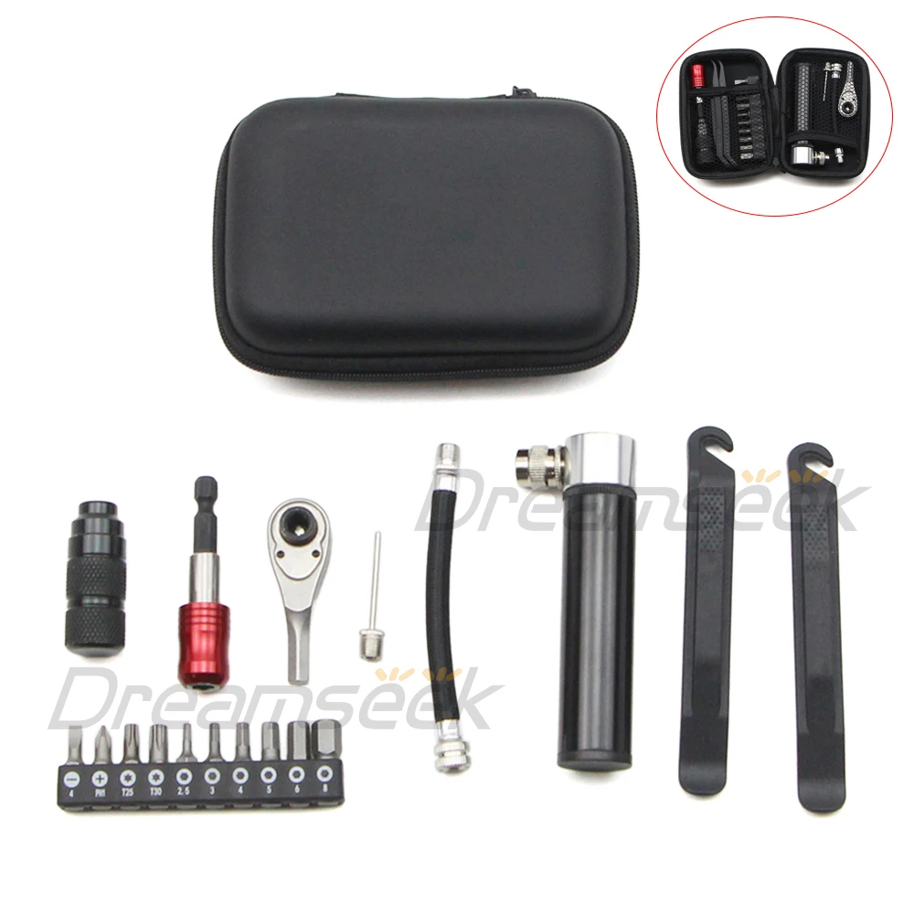 Mini Bike Repair Tool Kit Bicycle Ratchet Wrench Pump Tire Lever Multi-Purpose Set Portable Storage Bag Box Cycling Accessories