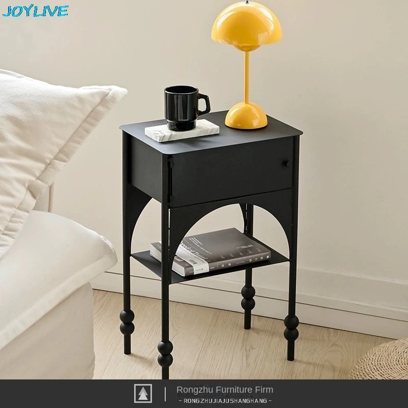

JOYLIVE Small Bedroom Unit Bedside Table Simple Retro Personality Bedside Table Sofa Edge Black Creative Narrow Edge Cabinet New
