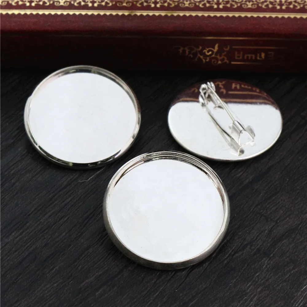 New Arrive 10pcs/lot 25mm 5 Colors Plated  Brooch Style High Quality Cameo Settings Cabochon Base Brass Copper Blank Tray