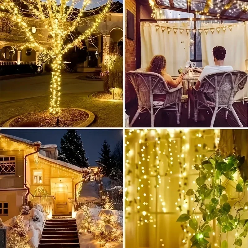 Luci a stringa solari Luci da fata solari a LED per esterni Impermeabili 8 modalità Luci scintillanti per la decorazione dell'albero di nozze da giardino esterno