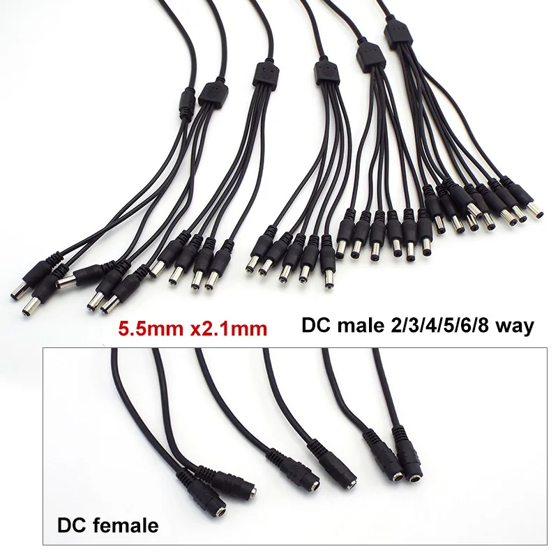 1 Female to 2 3 4 5 6 8 way Male DC connector Power Supply Splitter Plug adapter Cable cord 5.5x2.1mm for Led strip light cctv