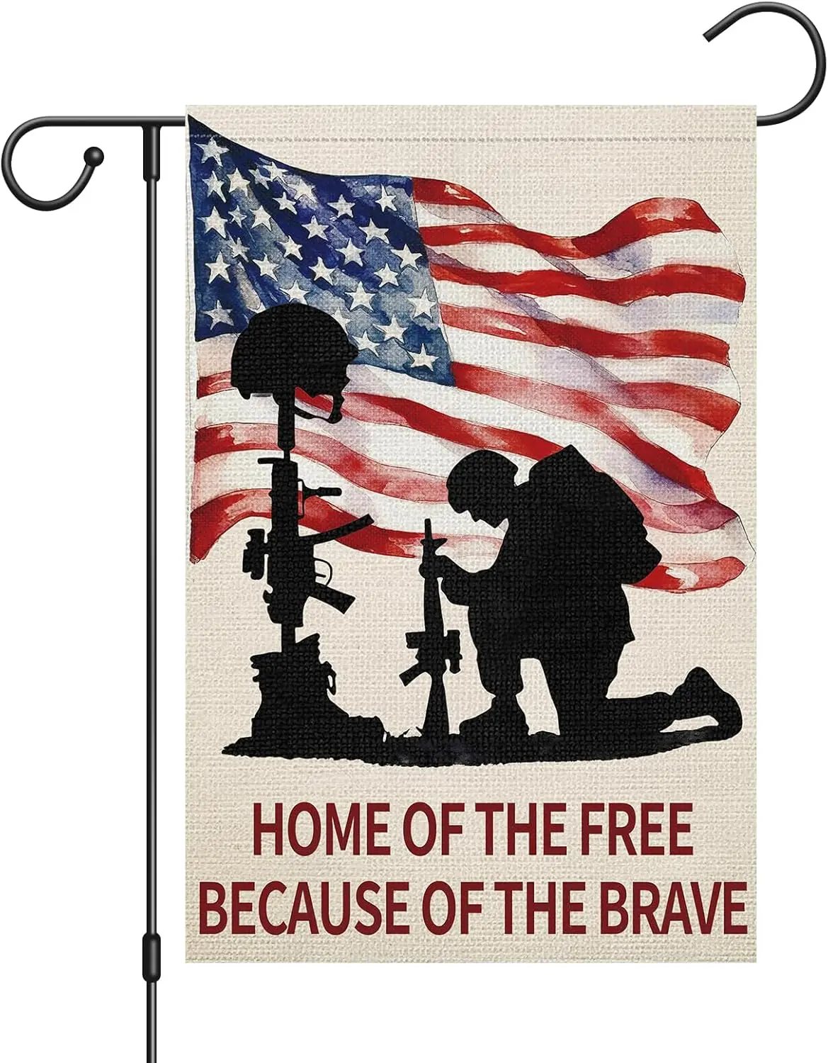 Patriotic Memorial Day Garden Flag 12x18 Inch Double Sided Burlap, Home of the Free Because of the Brave Yard Sign 4th of Ju AAS