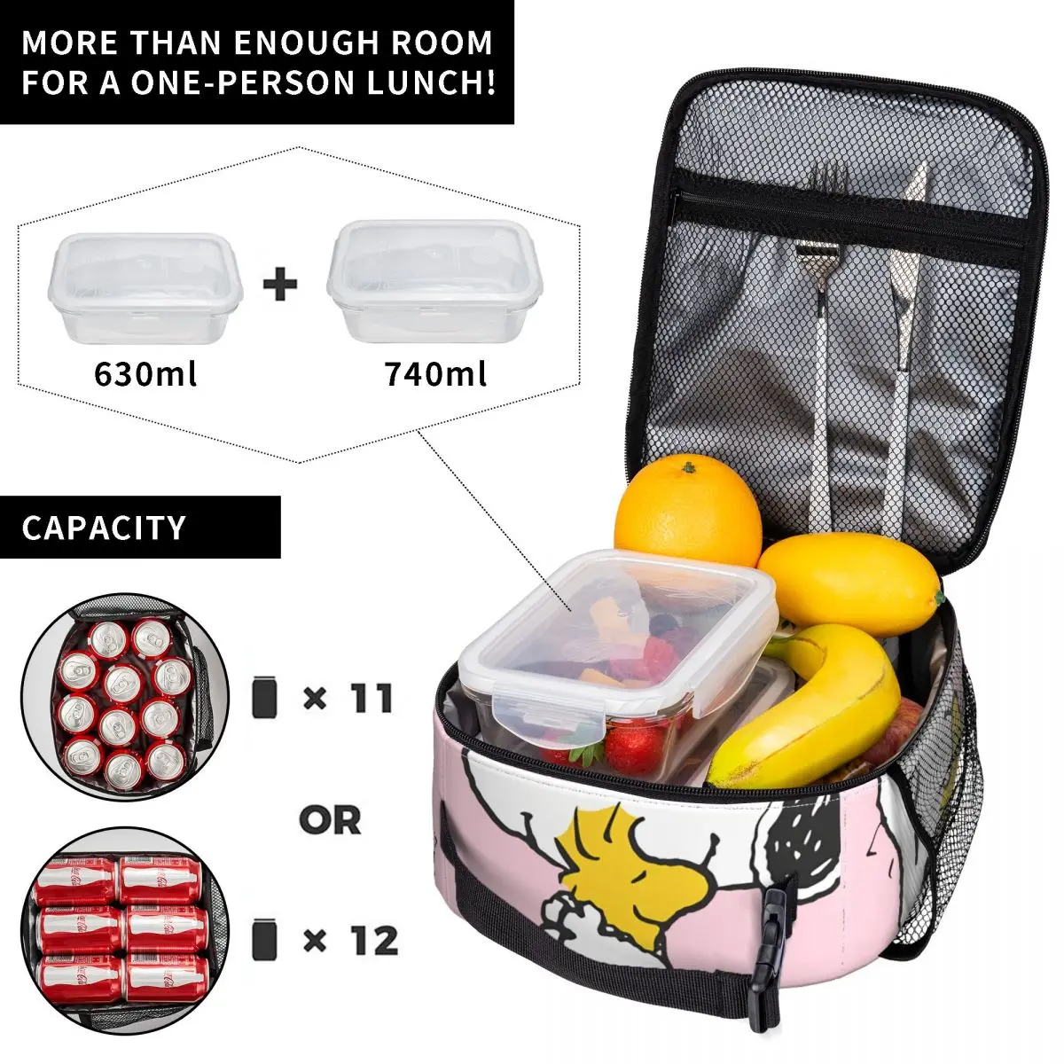 Handheld Lunch Bag AJDO - Elepanth Fly Colorful Leakproof Insulated Peanuts Snoopy Office Lunch Food Box For Women Men Adults