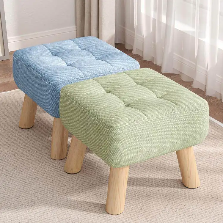 Solid Wood Padded Square Stool, Sturdy Low Footrest, Multi Shoe Bench Entryway Living Room Tea Table Home Daily Decor Seat Small