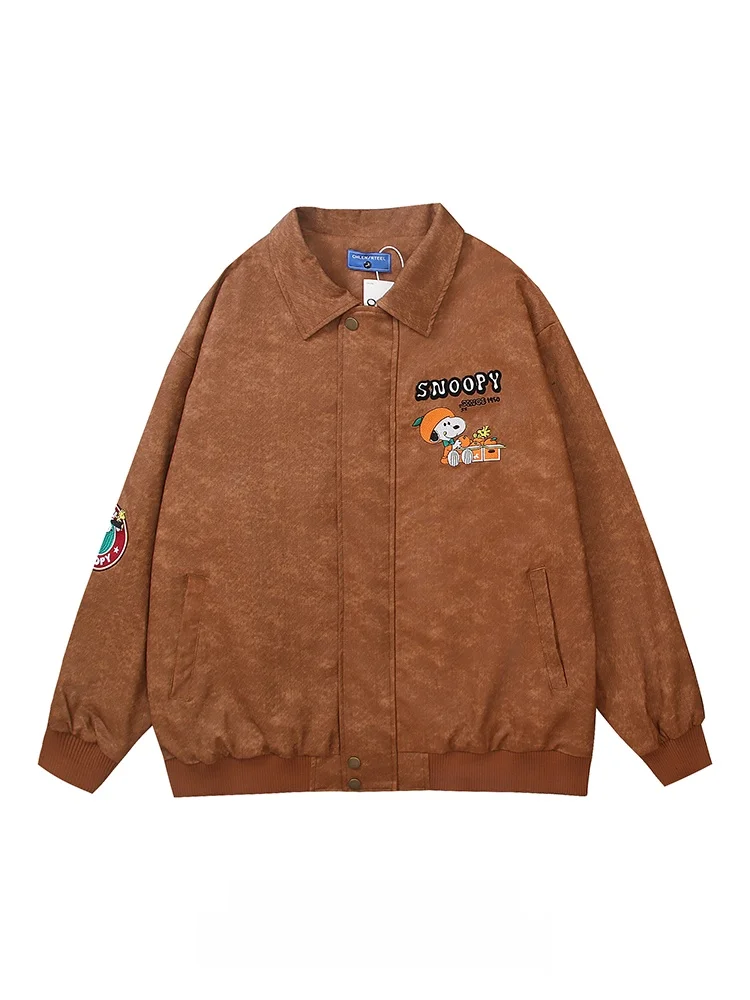 

Suichao American Retro Cartoon Print Oversize Jaet Coat Men Women Autumn Winter Vintage Couples Top Loose Fit Long Sve