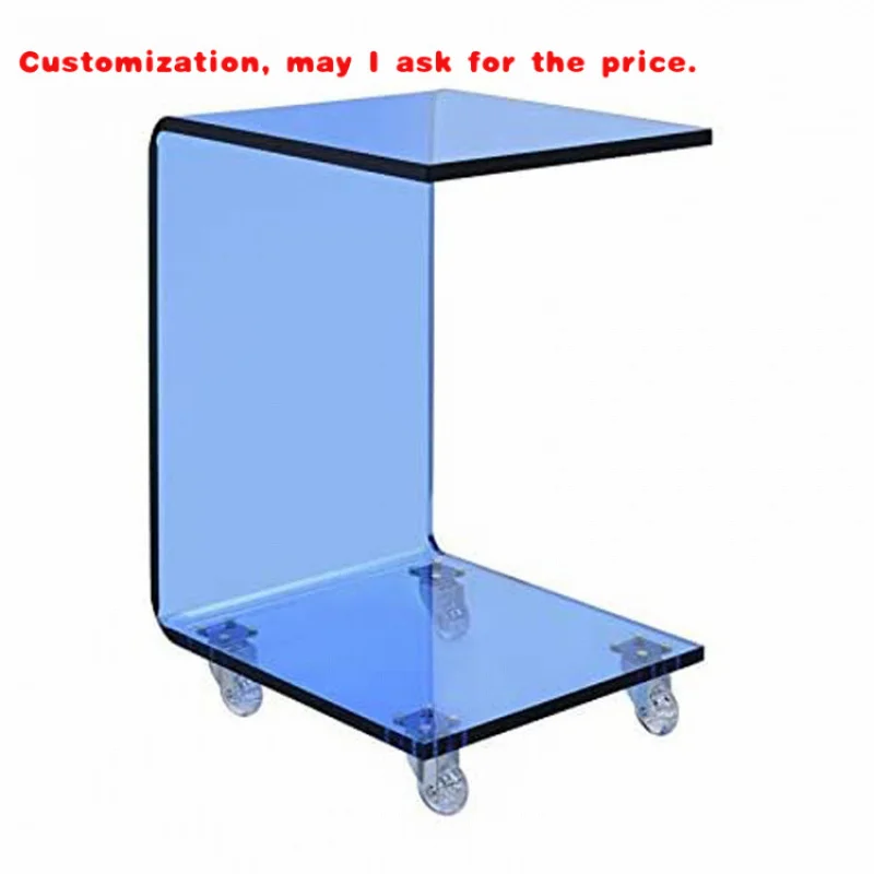 custom.Blue Rolling Acrylic End Table C Shaped Sofa Side Table