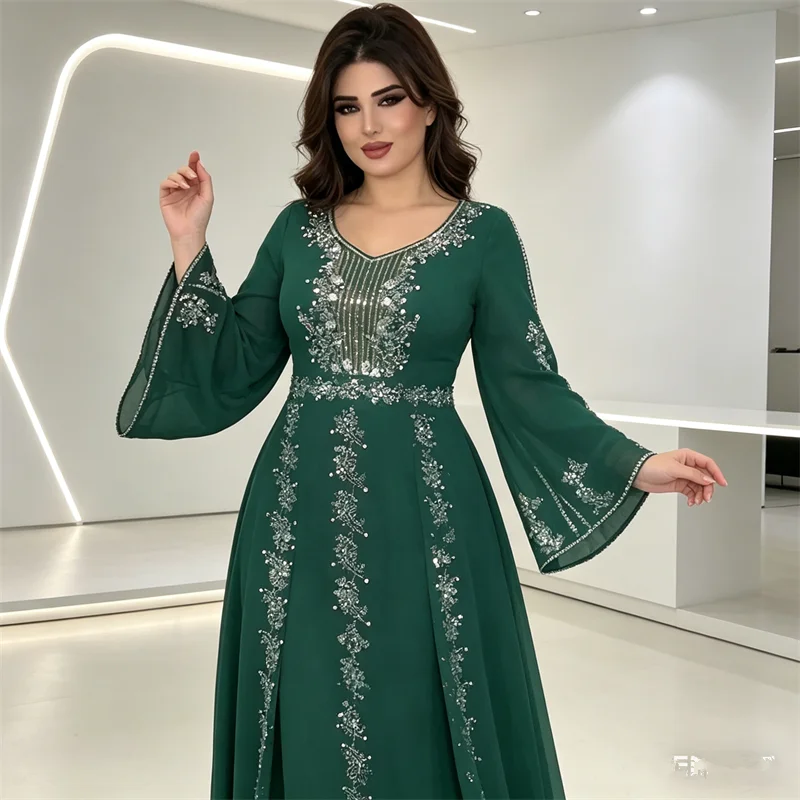 

Eid Muslim Dress Women Dubai Luxury Diamonds Evening Party Gown Djellaba Abaya Turkey Kaftan Caftan Marocain Femme Robe Jalabiya