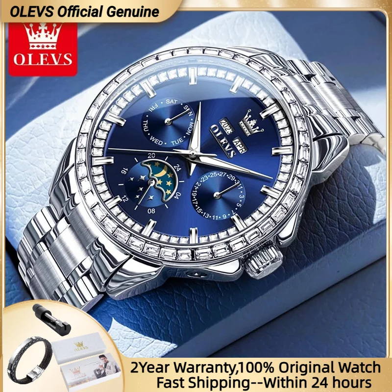 OLEVS Automatic Mechanical Watch for Men High Quality Stainless steel Waterproof Moon Phase Men's Wristwatches Original Watches