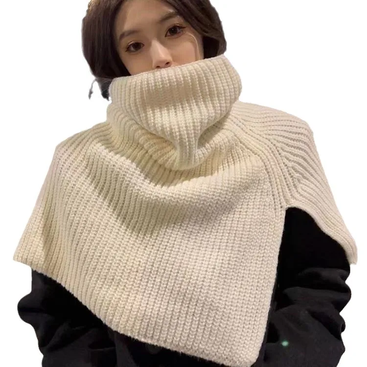 Autumn Winter Knitted Shawl Pullover Scarf for Women Solid Soft Warm Shoulder Cape Turtleneck False Collar Clothes Accessories