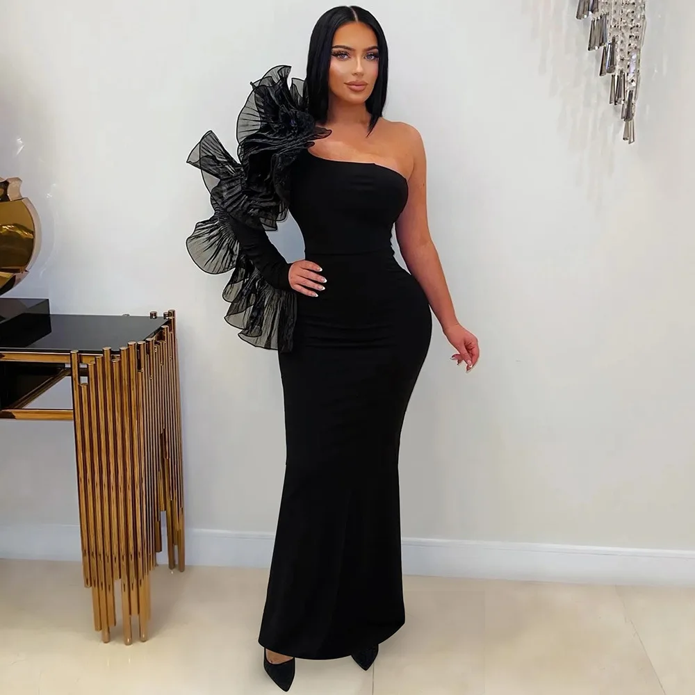Sukienka z falbaną na jedno ramię, sukienki na imprezę klubową, sukienki wieczorowe 2025, odzież damska jesień-zima, luksusowe stroje, seksowna sukienka bodycon maxi na imprezę