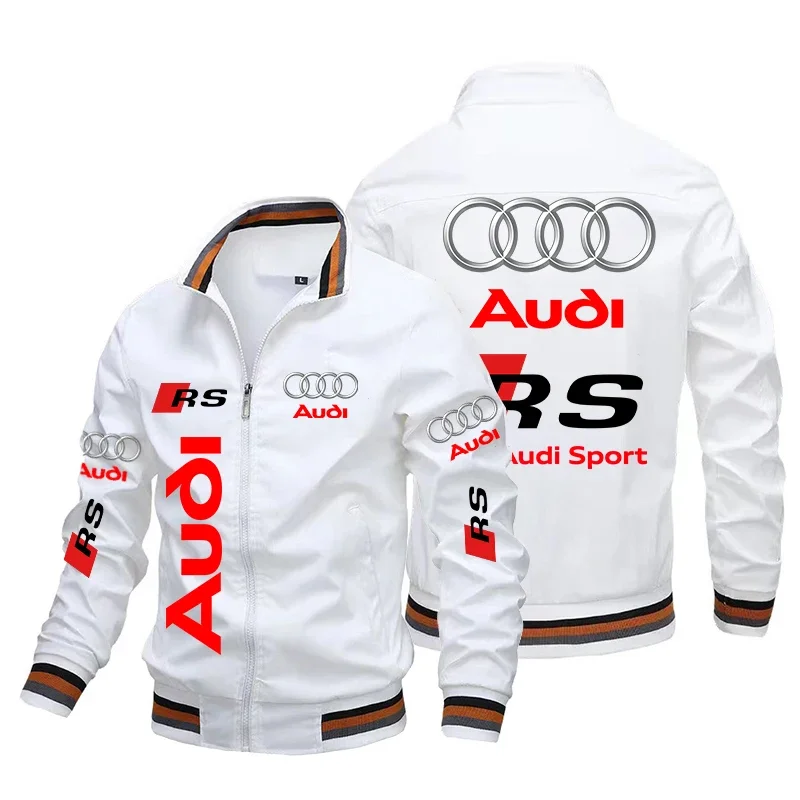 Audi RS Logo Print Jacket Trendy Audi Sport Motorcycle Jacket Casual Slim Outdoor Racing Biker Jacket Oversized Men Clothing