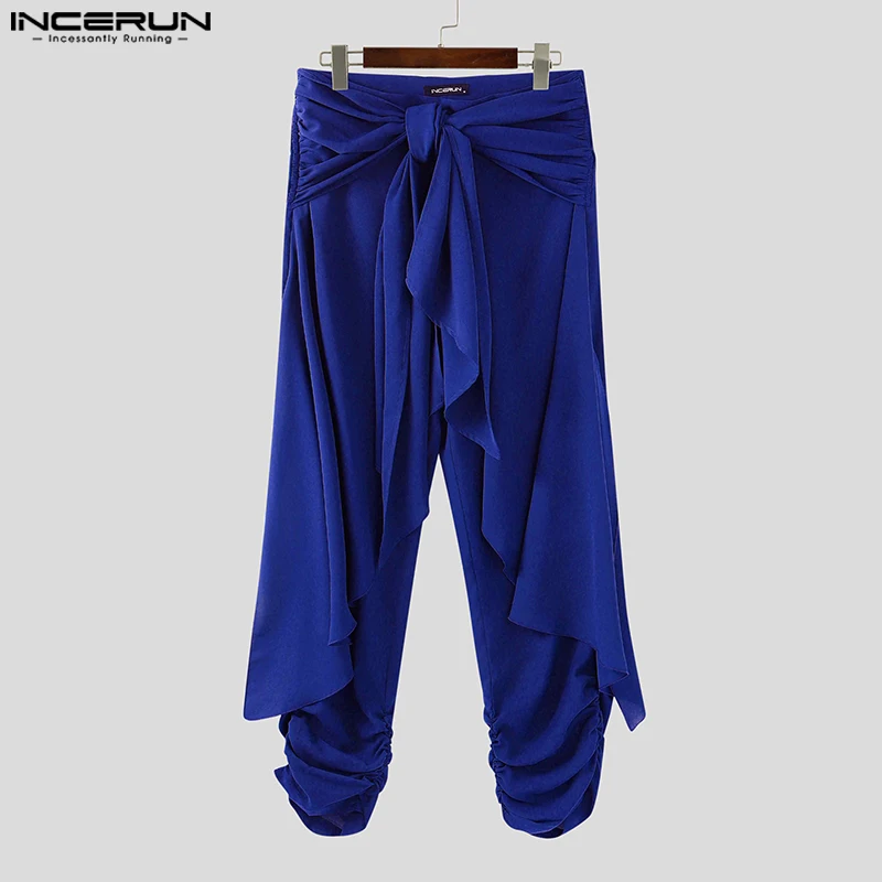 INCERUN Männer Unregelmäßige Hosen Einfarbig Jogger Spitze Up Gefälschte Zwei Stücke Hosen Männer Streetwear Oversize Mode Lange Hosen