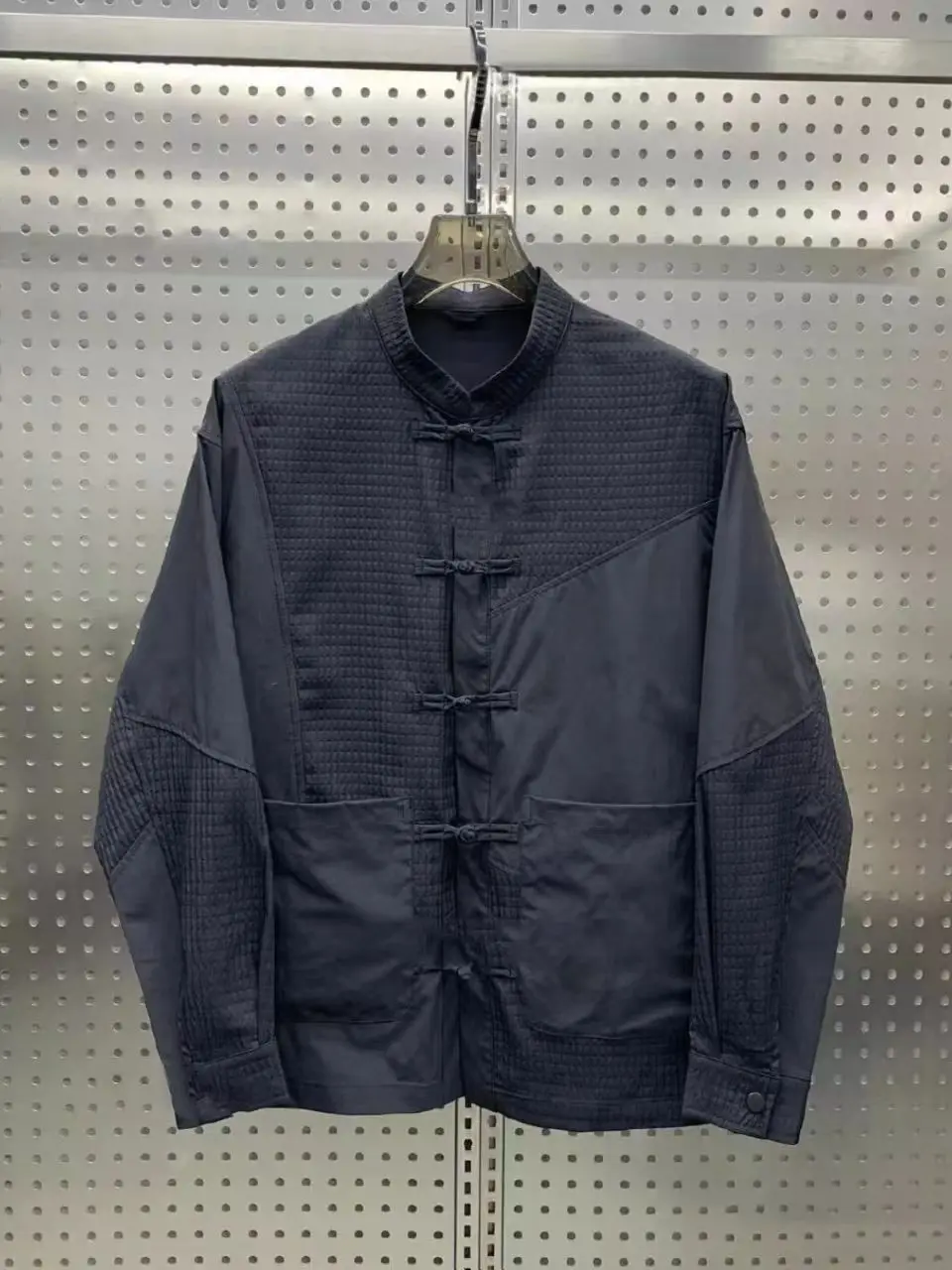 

Casual Thin Men's Jaet Spring Summer Windproof Polyester Fabric Patchwork Stand Collar Single Button Closure Outerwear