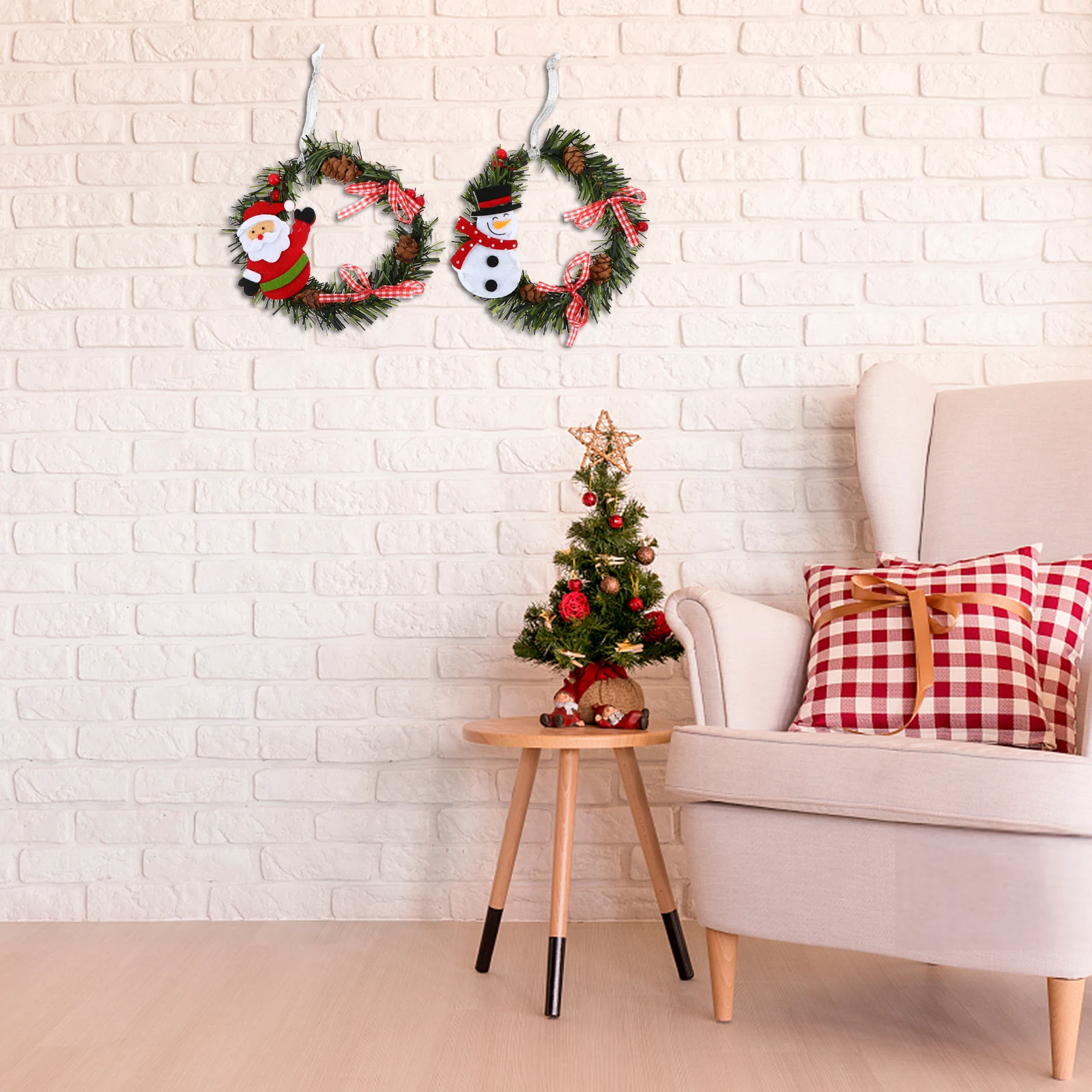 

2Pcs Christmas Wreath Hanging Garland Decorative Floral Pendant for Home Party Festival Xmas Supplies Xmas Garland