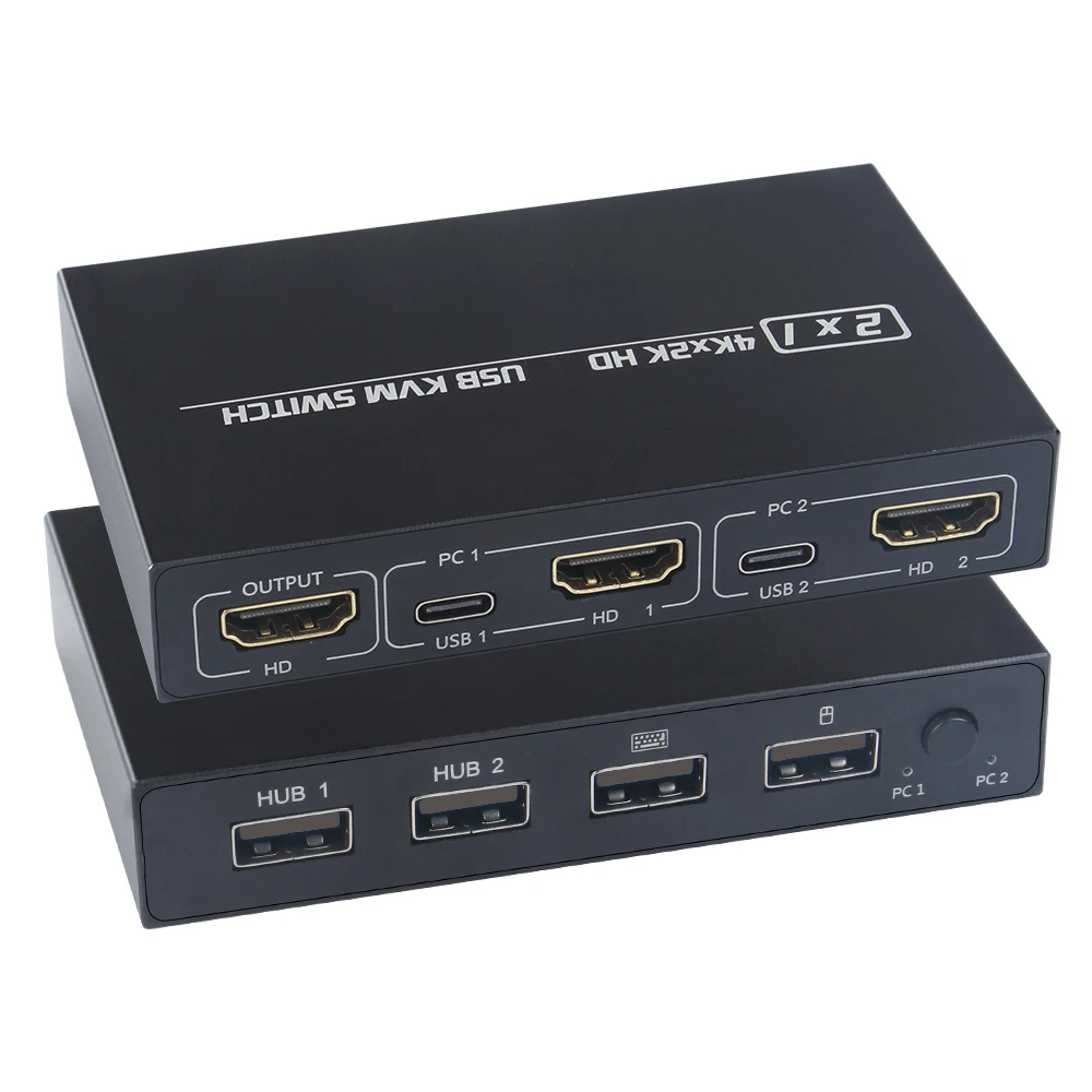 Caixa de comutação USB KVM para compartilhamento de PC, saída compatível com HDMI 2 polegadas, 4K X2K, 2 PCs, teclado, mouse, impressora, exibição de vídeo, divisor de switch USB