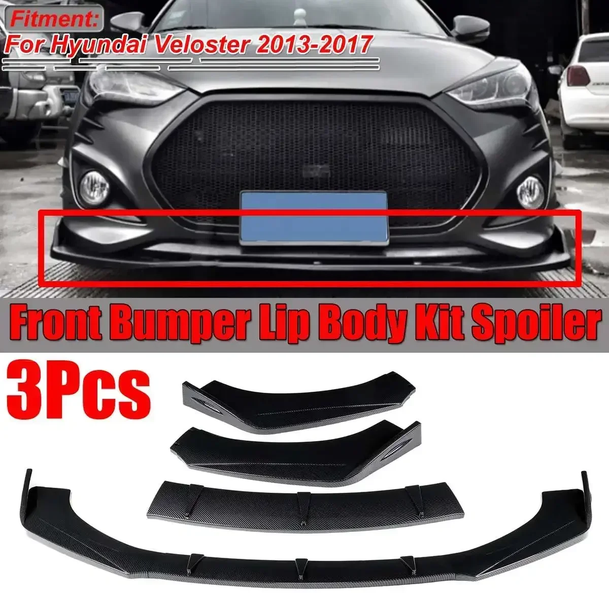 

3Pcs Car Front Bumper Splitter Lip Spoiler Diffuser Deflector Protector Guard For Hyundai For Veloster 2013-2017 Exterior Part