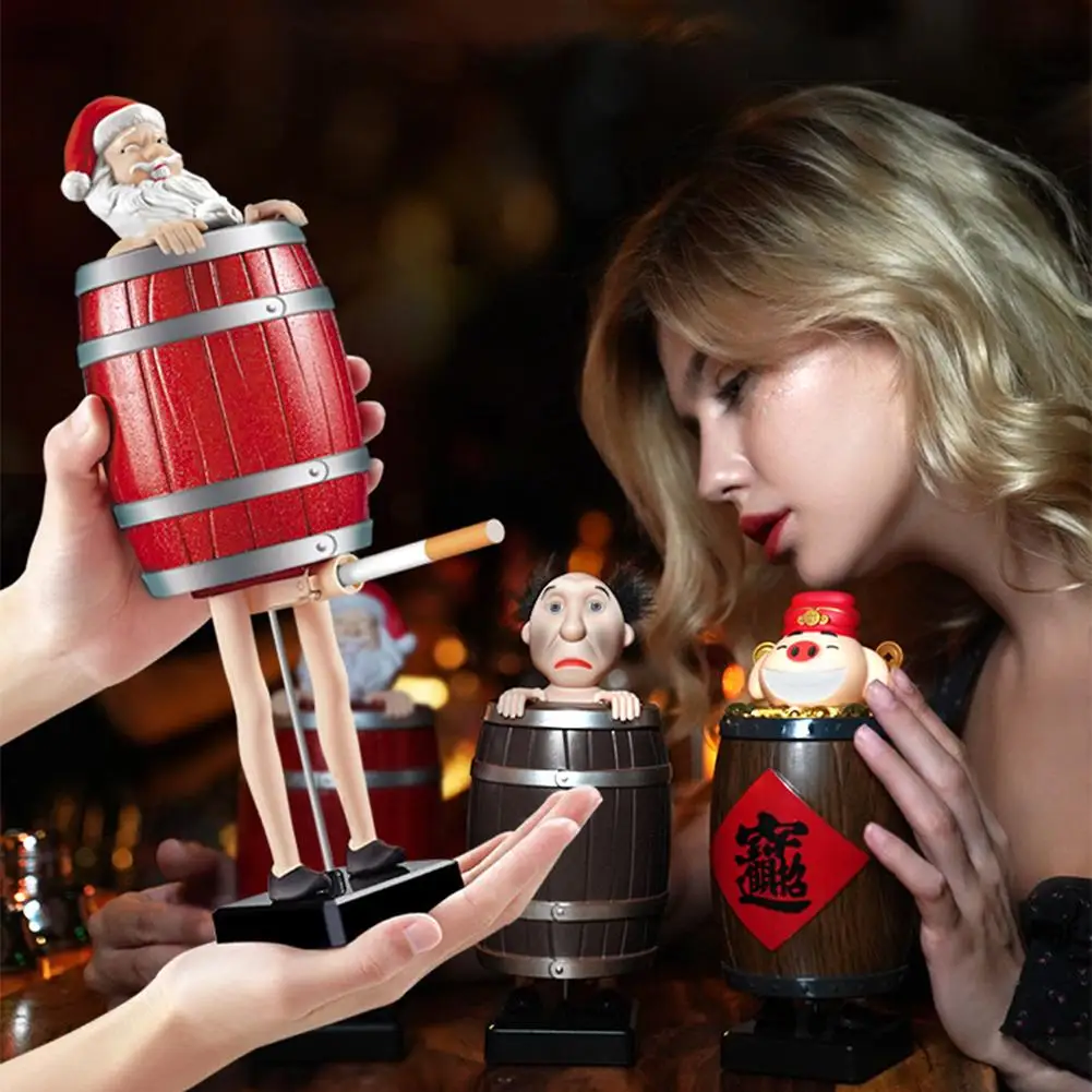 Funny Cigarette Holder Spoof Cigarette Box, Funny Santa Claus in The Wooden Barrel Cigarette Dispenser  Up Prank Toy Xmas Gifts