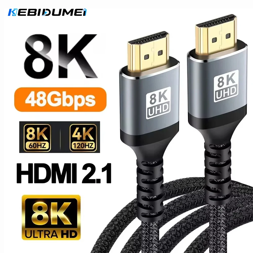 KEBIDUMEI 8K 60HZ 4K 120HZ HDMI 2.1 Cable 48Gbps HDR For HDTV PC Laptop Projector Monitor PS5 Xbox 1m 2m 3m