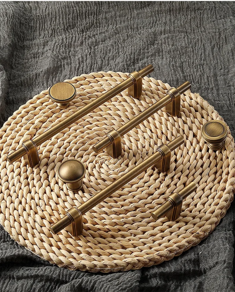 1 Stück Massiver Messing-Schrankgriff und -knopf, Schubladenknöpfe, T-Griff für Schlafzimmer und Küche, Schubladenbeschläge, Antik-Bronze – Detail 26