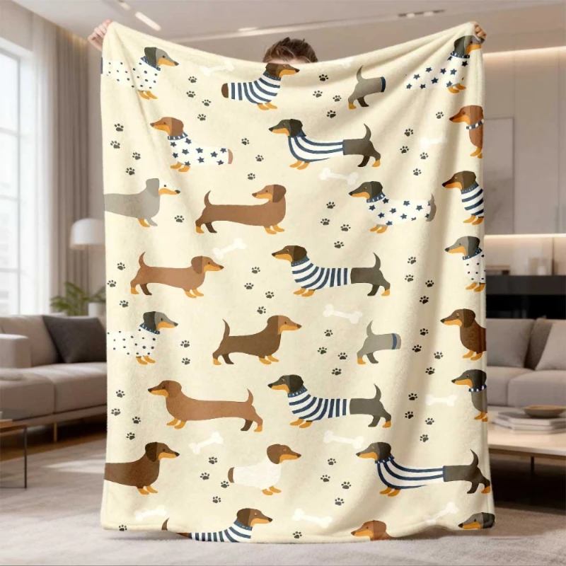 Cartoon Dachshund Paw Full Print Throw Blanket,Warm Sofa,Bed Lap Cover,Birthday Anniversary Cute Household Gathering Present