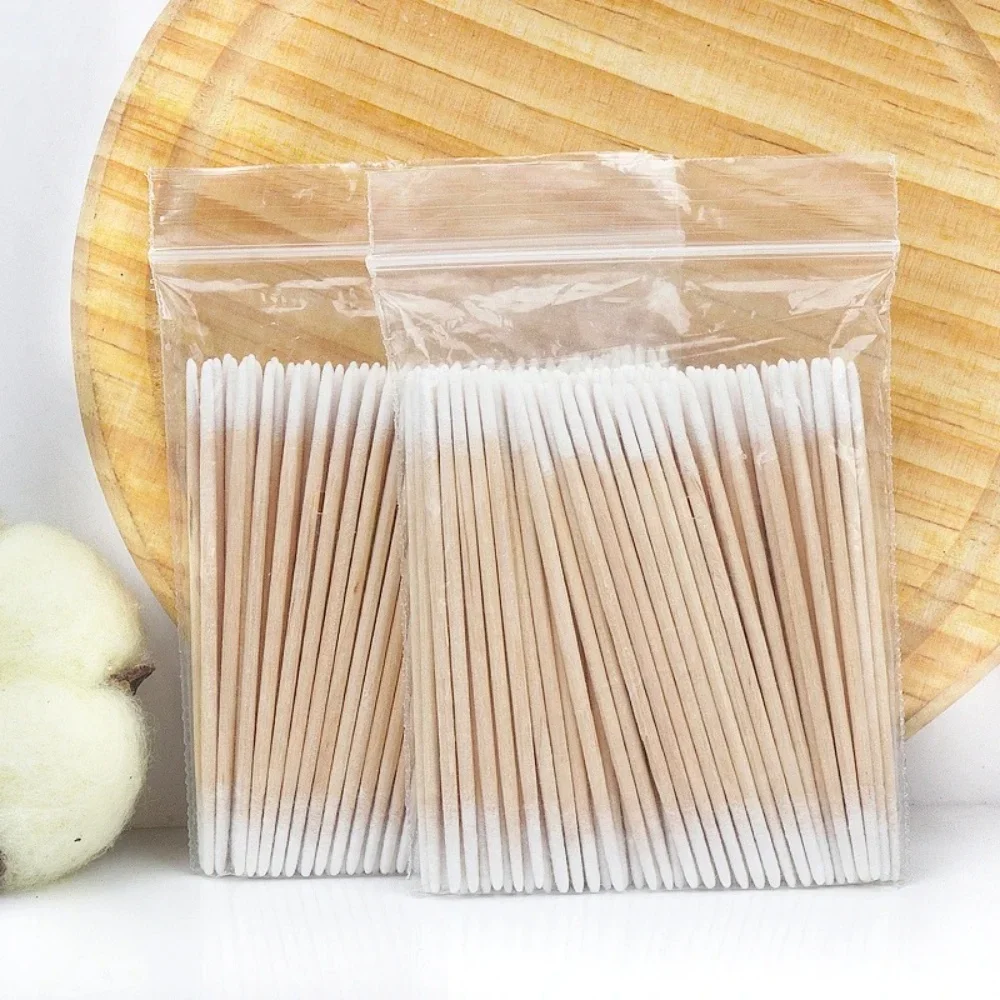 100Pcs Wooden Swab Sticks with Cotton Bud Tip Manicure Detail Corrector Cleaning Tool for Nail Polish Remover Nail Art Accessory