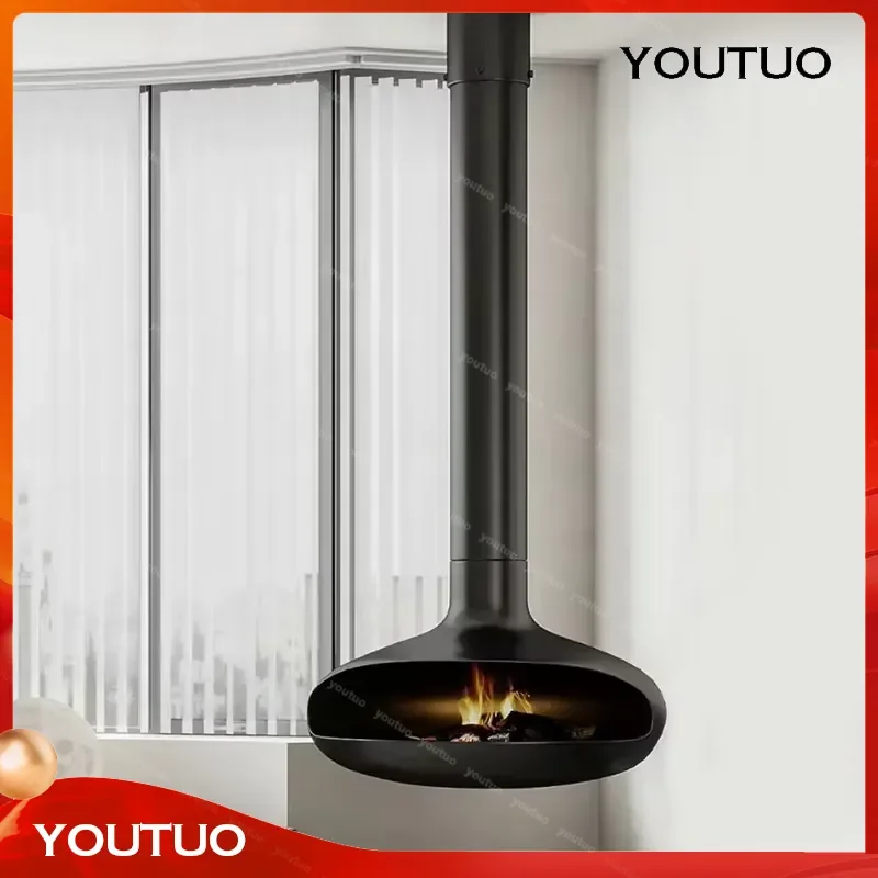 3D Atomized Hanging Fireplace Real Fire Effect Flying Saucer Design Indoor Electric Firepit for Home Hotel Villa Decor No