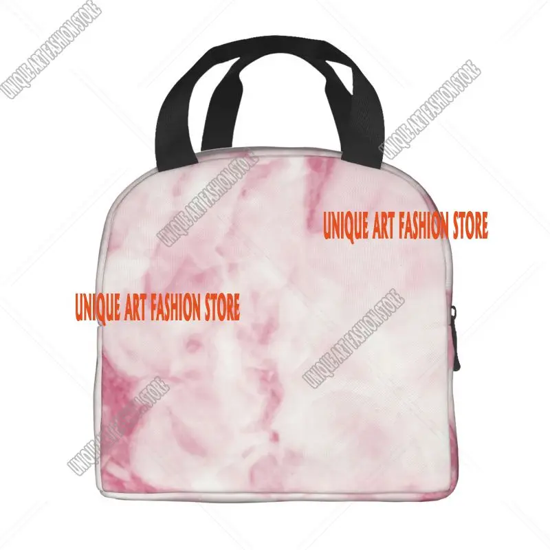 Custom Pink White Marble Texture Artwork Lunch Bag Women Abstract Pop Art Cooler Thermal Insulated Lunch Box for Adult Office