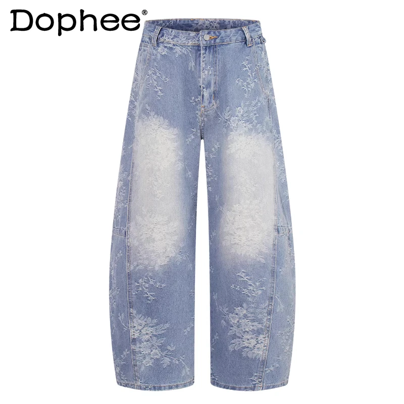 

Unique Small Floral Wide-leg Jeans Men's Women's 2026 Spring High-waist Versatile Denim Trousers Loose Straight-leg Denim Pants