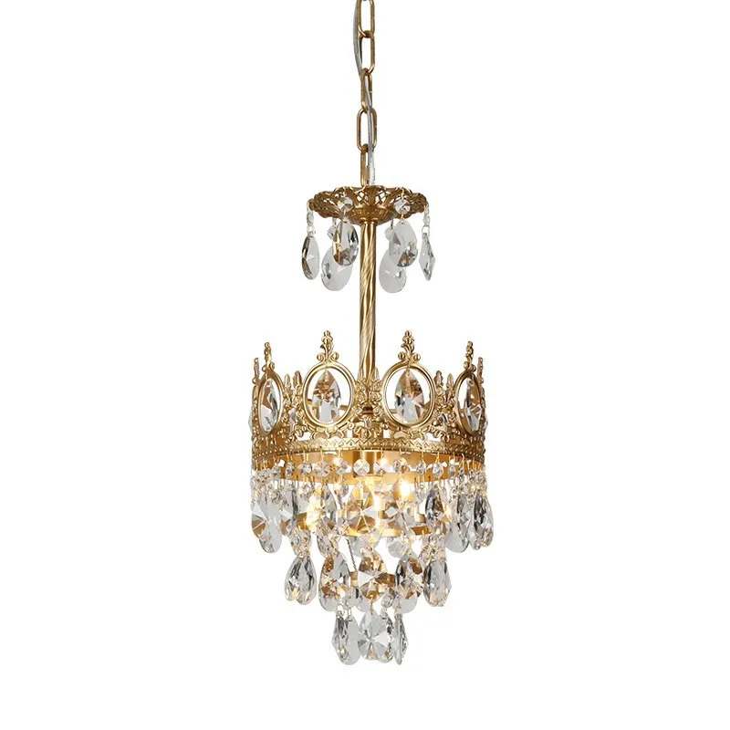 

French brass crown crystal chandelier all copper bedroom dining room entrance entrance retro cloakroom bedside