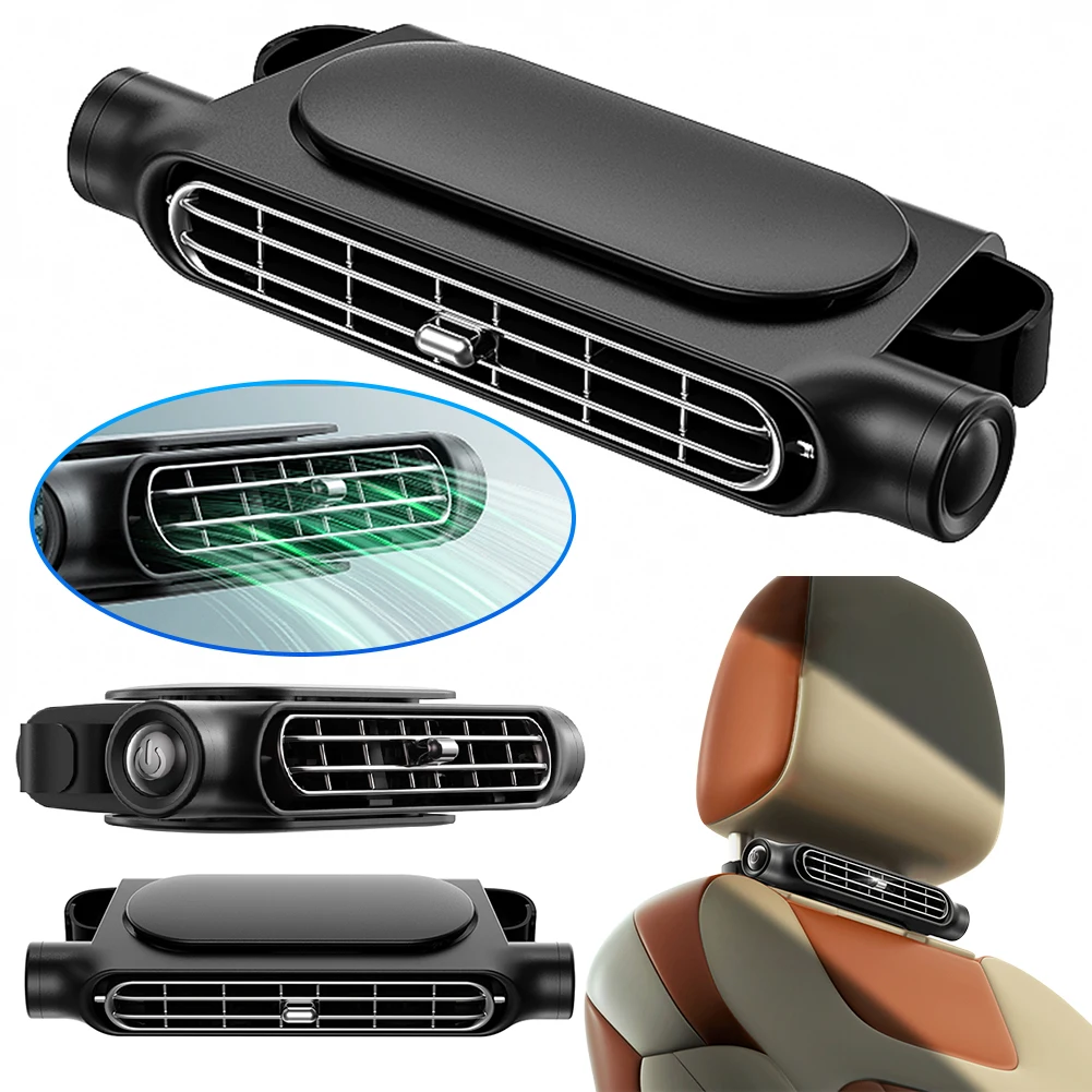 New Car Seat Fan 3 Speed Adjustable Backseat Cooling Fan USB Powered 3000mAH Battery Front Rear Seat Headrest Fan For Cars Truck