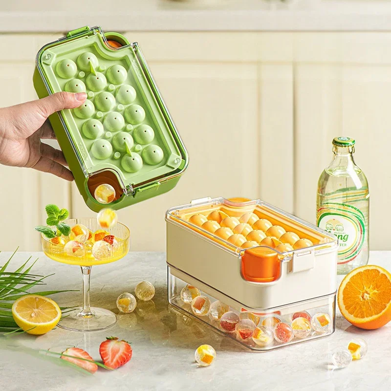 Bandeja de cubo tipo prensa con caja de almacenamiento, fabricante de cubitos de hielo, Gadget de cocina, molde de cubo de hielo para fabricante de cerveza