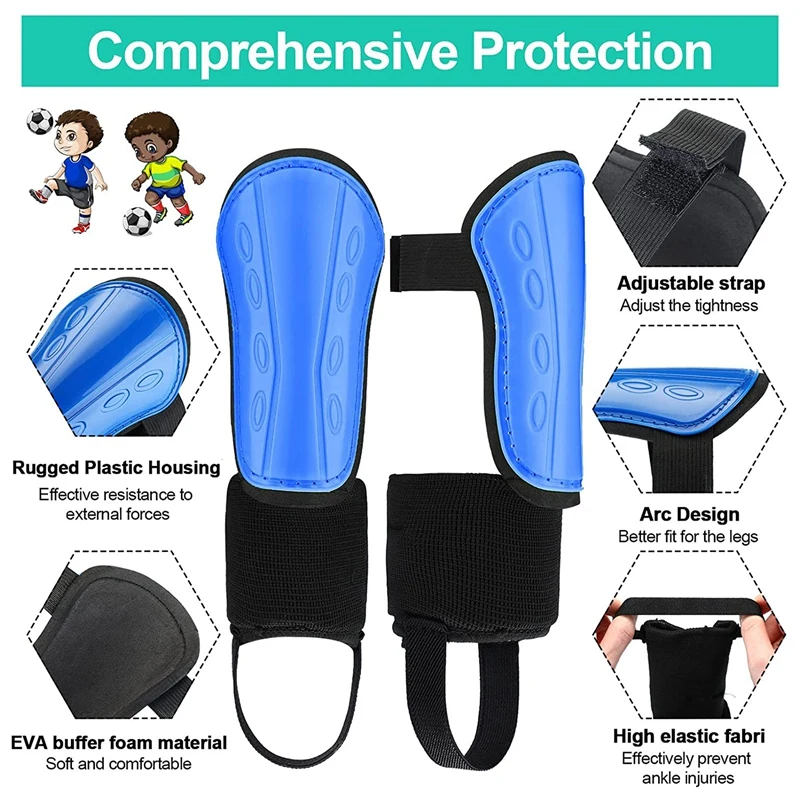 2 Pairs Soccer Shin Guard Slip Protective For Kids Padded Shin Protection Equipment With Ankle Support Adjustable Straps