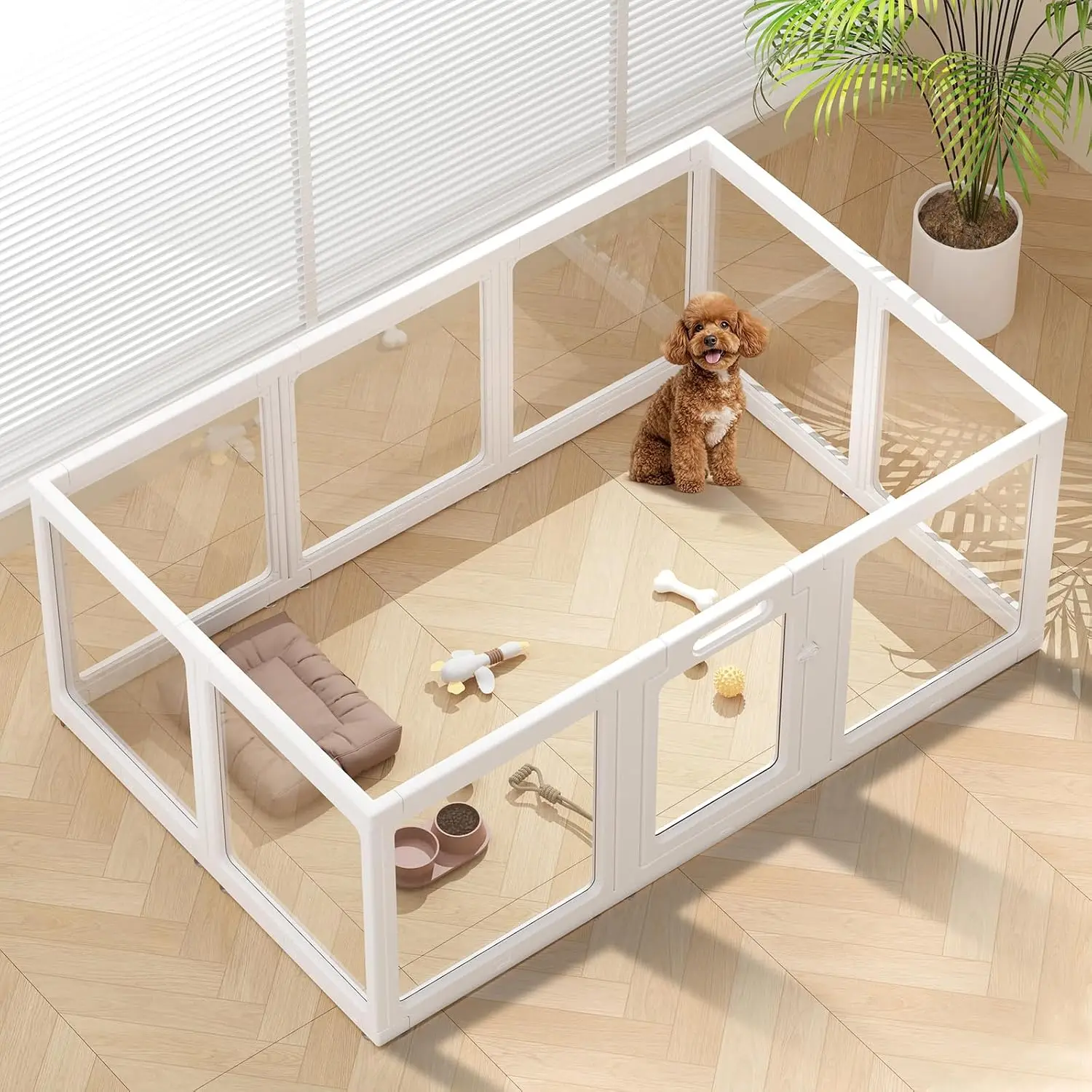 Clear Acrylic Dog Playpen Indoor, Puppy Cat Small Pet Play Pen, Pet Cat Playpen for Rabbits, Dog Fence Crate Kennel Whelping Cag