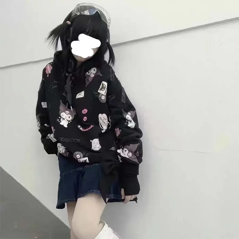 Miniso Kawaii Kuromi Mode-Animatie Losse Lieve Zus Hoodie Met Lange Mouwen Japanse Stijl Student Losse Hoodie Kerstcadeau