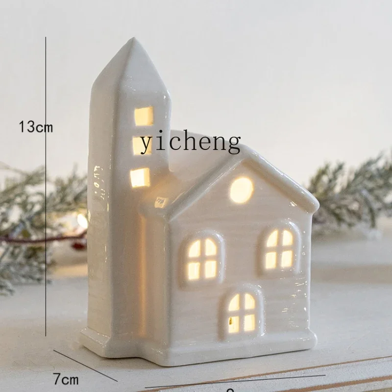 

TQH Christmas Decorations Luminous Ceramic House ins Nordic Christmas Atmosphere Ornament Gifts