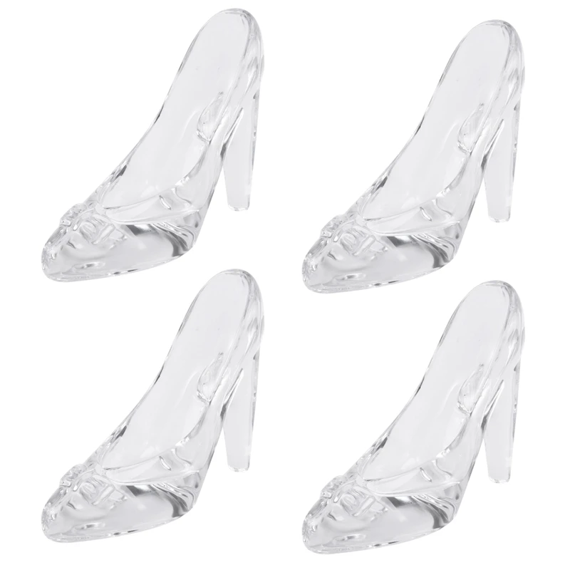 

4X Crystal Shoes Glass Birthday Gift Home Decor Cinderella High-Heeled Shoes Wedding Shoes Figurines Miniatures Ornament