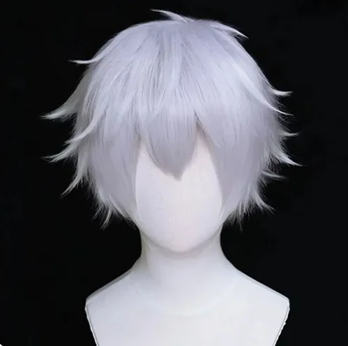 Satoru Gojo Short Gray Wigs Masquerade Cosplay Wigs for Adult Synthetic Fiber Hair Replacement Wigs for Anime Cosplay Costume