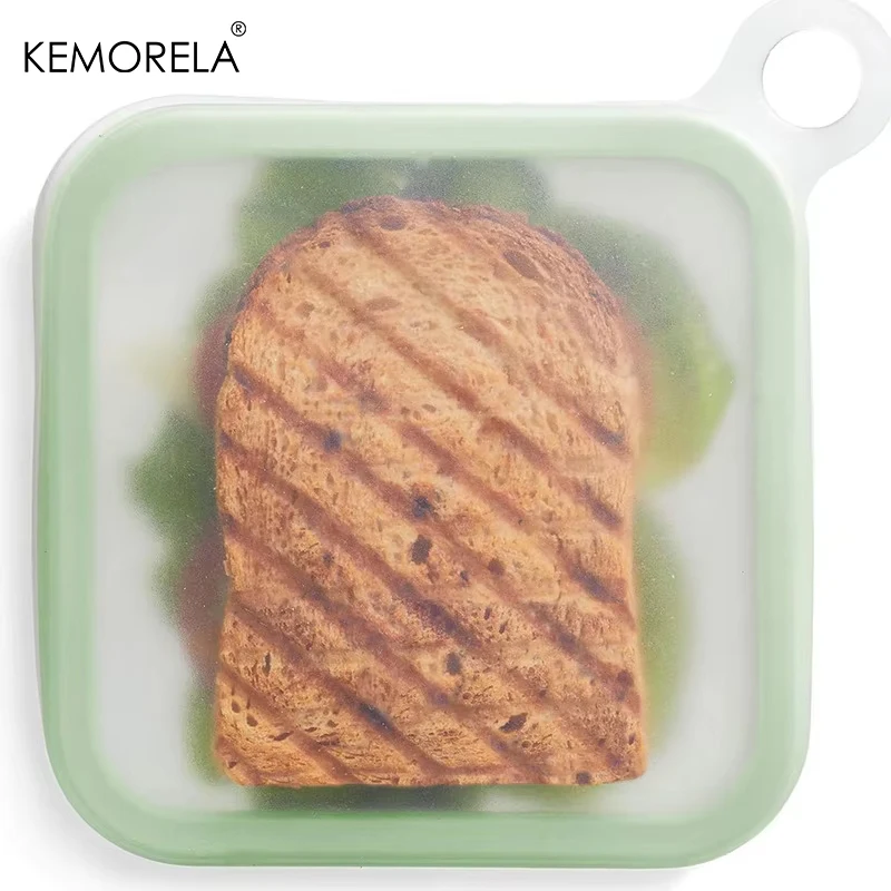 KEMORELA Portable Silicone Sandwich Toast Bento Box With Handle Food Container Snack Box Student Office Worker Lunch Box