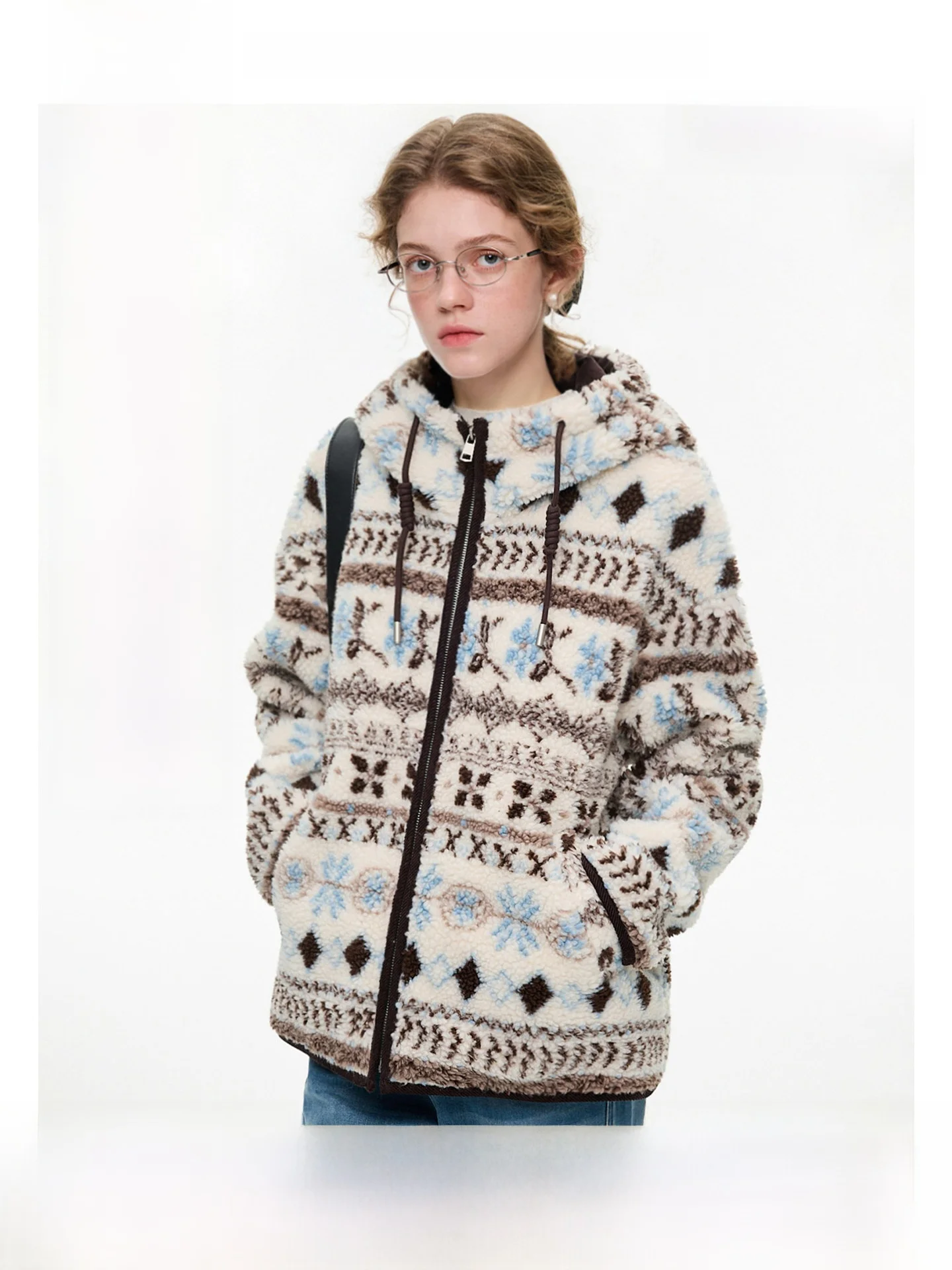 

VEGA CHANG North Chorus Fce ort Jaet Winter Vintage Lamb Fur Hooded Coat Korean Sle Straight Cut Long Sve Zipper