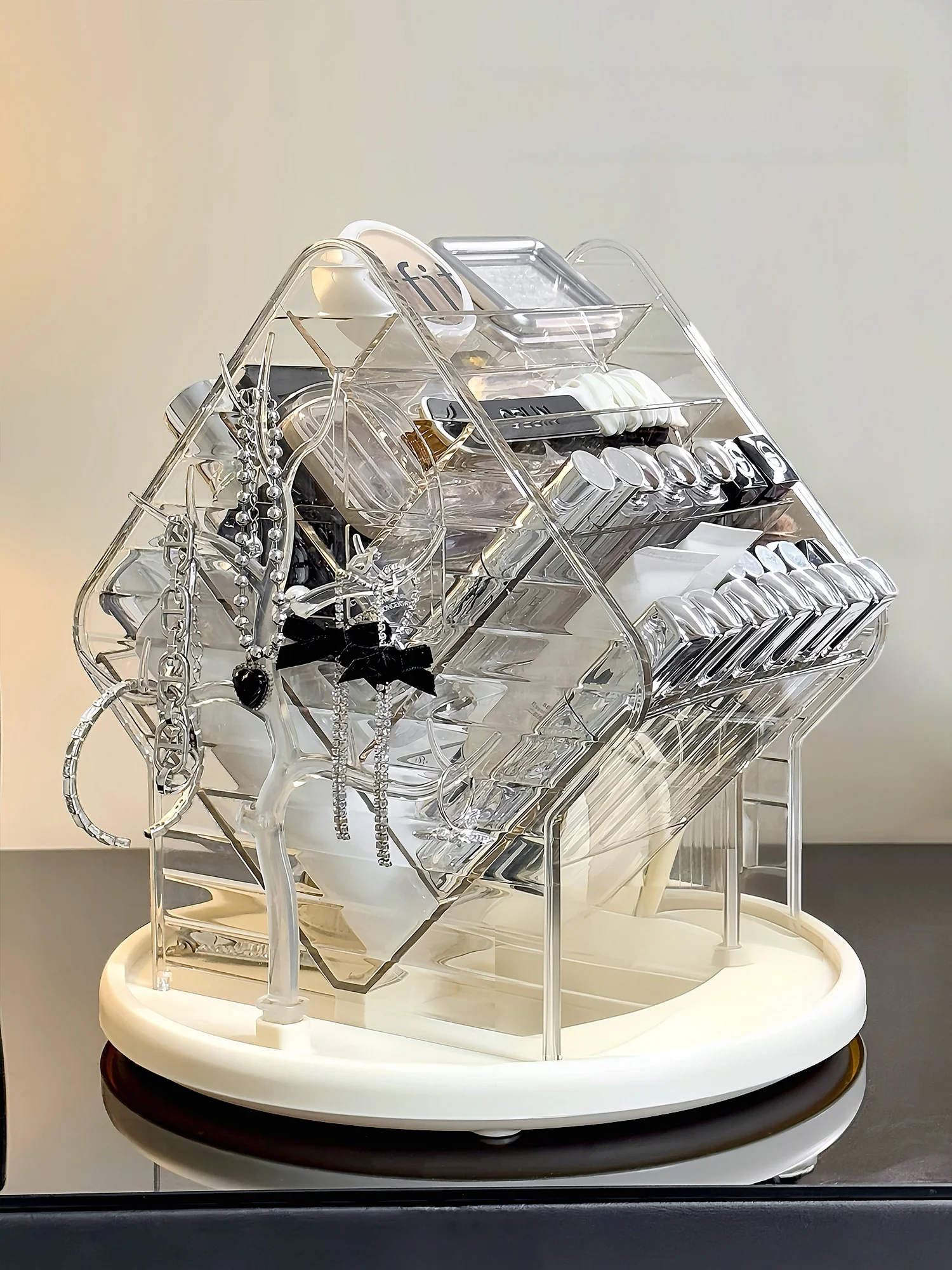 

Прозрачный акриловый держатель для косметики, вращающийся настольный органайзер, пылезащитный контейнер для хранения помад и косметики