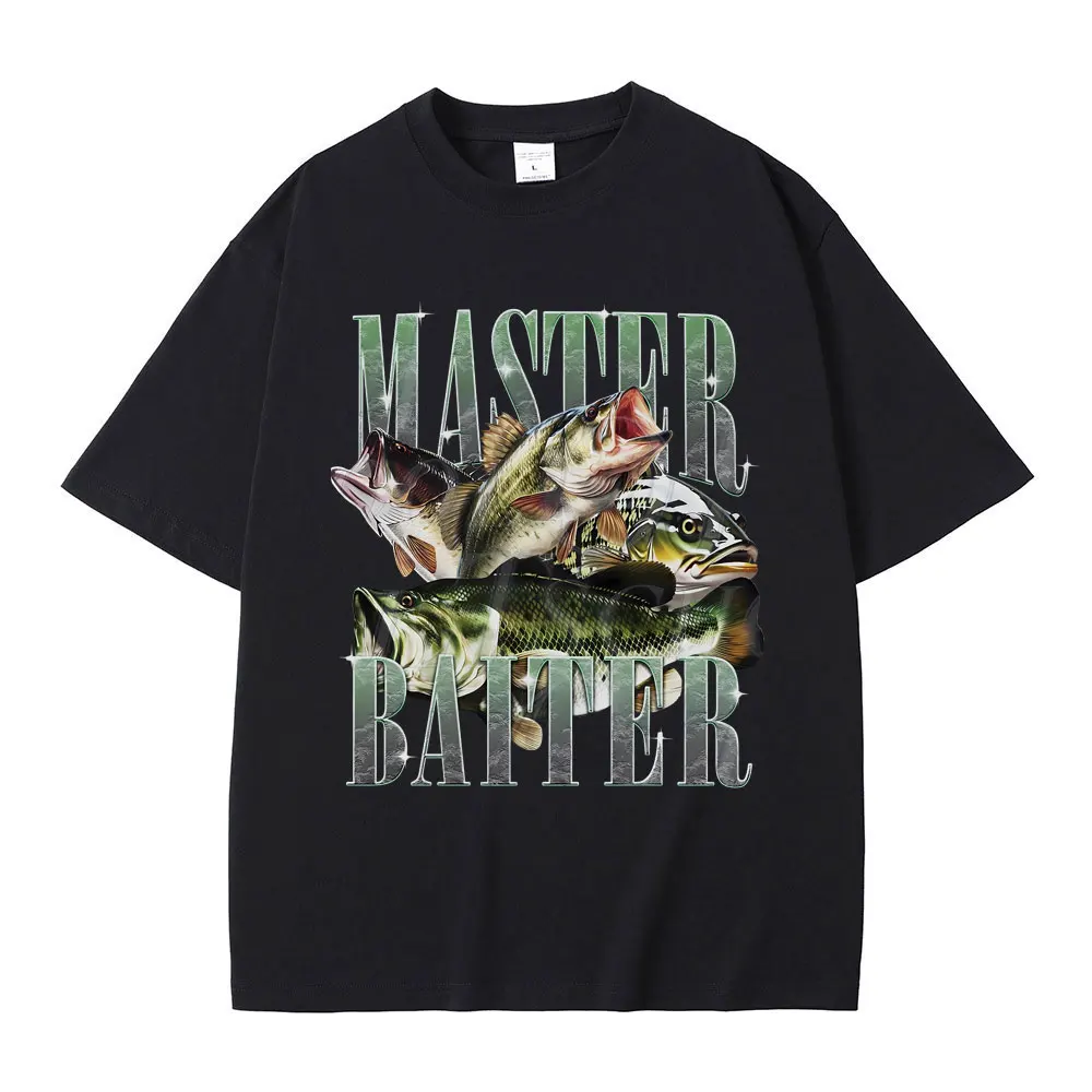 Master Baiter Bass Fishing Fisher Funny Meme Graphic T-shirts Men Casual Women's T-shirt Short Sleeve Vintage Summer Pop Tshirts