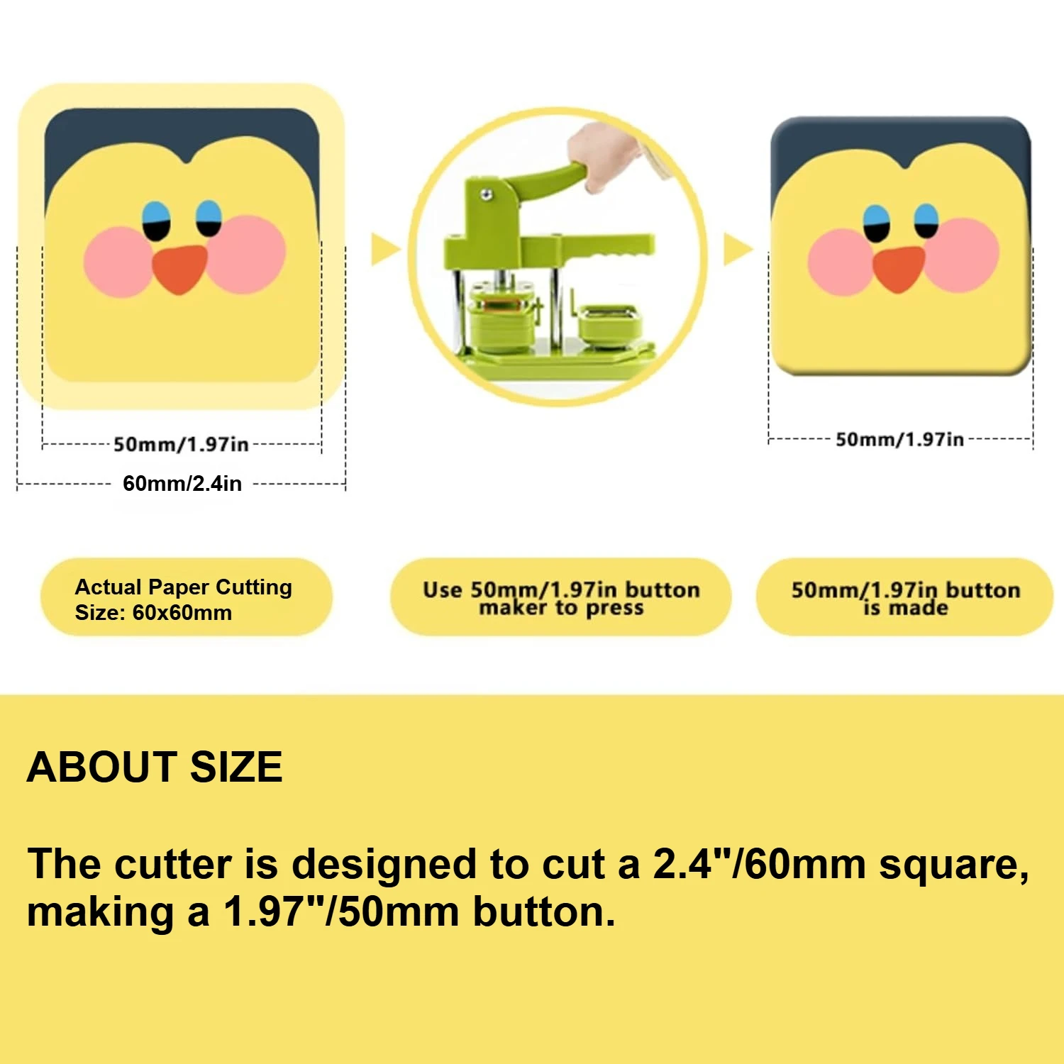50mm Square Paper Cutter Tool Manual Punch Die Cutter for Button Maker Machine Pin Button Paper Cutter Cut for 50mmx50mm
