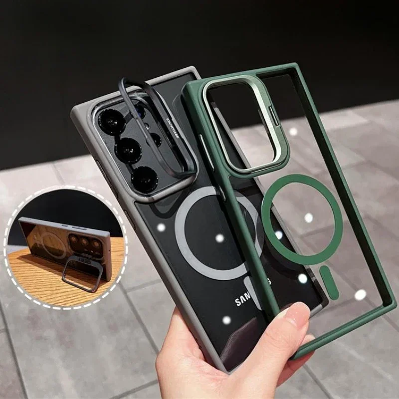Kamera Schutz Halter Klar Telefon Fall Für Samsung Galaxy S25 Ultra S24 S23 S22 S23 FE Plus Magsafe Magnetische Abdeckung capa Fundas
