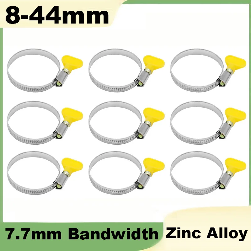 Hose Clamp 8mm-44mm Butterfly Thumb Screw Hose Clamps Yellow Key-Type Adjustable Clamps 7.7mm Bandwidth for Plumbing Automotive