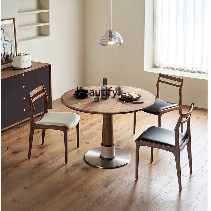 

Round Table Home North America Black Walnut Solid Wood Modern Small Apartment Nordic