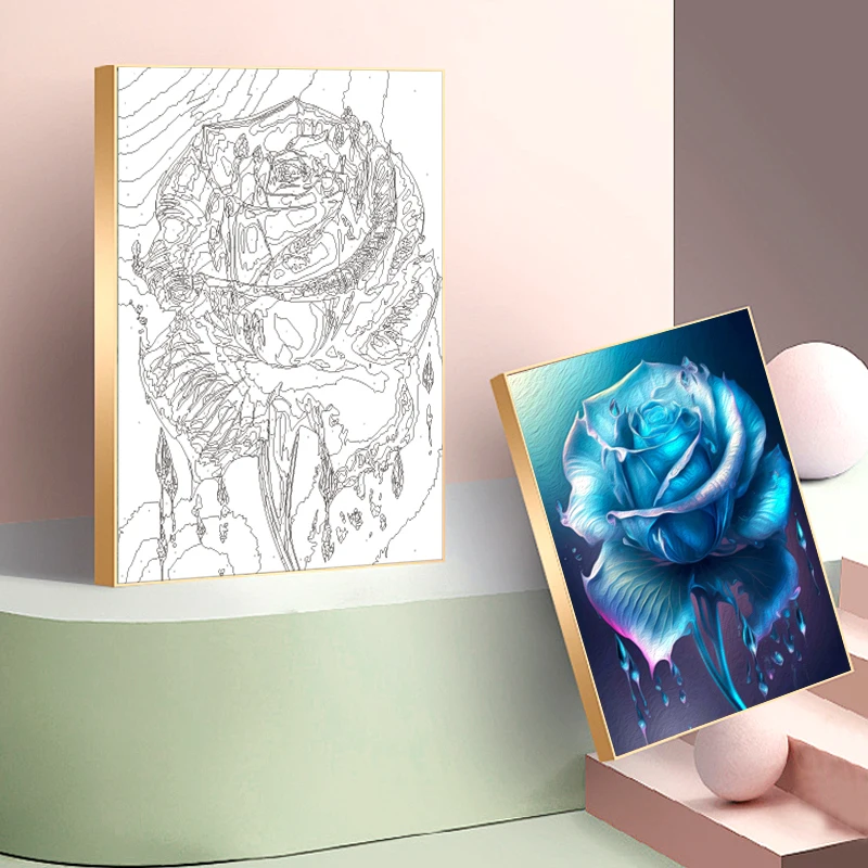 SDOYUNO Paint By Numbers For Beginner Blue Freeze Rose Flowers Picture Drawing Diy Crafts Wall Art Picture Home Decor Items